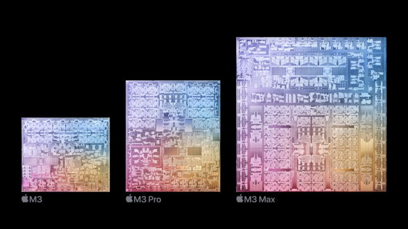 Apple M3 chip versions side by side