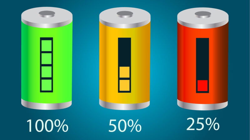 three batteries showing different percentages
