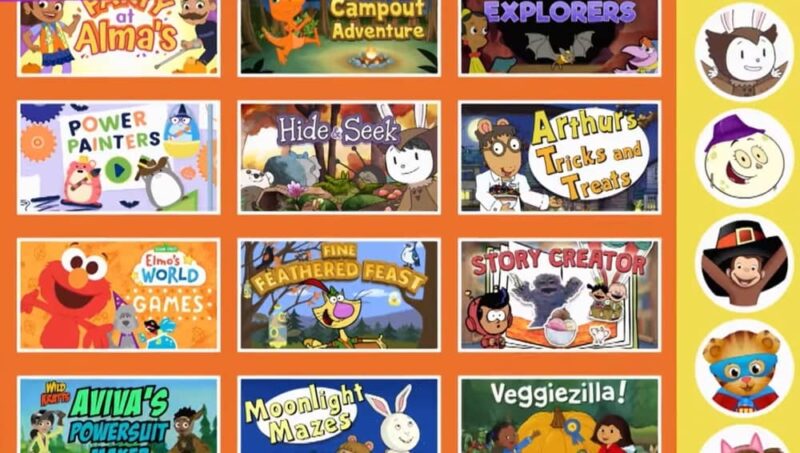 Viewing a selection of seasonal games on PBS KIDS games.