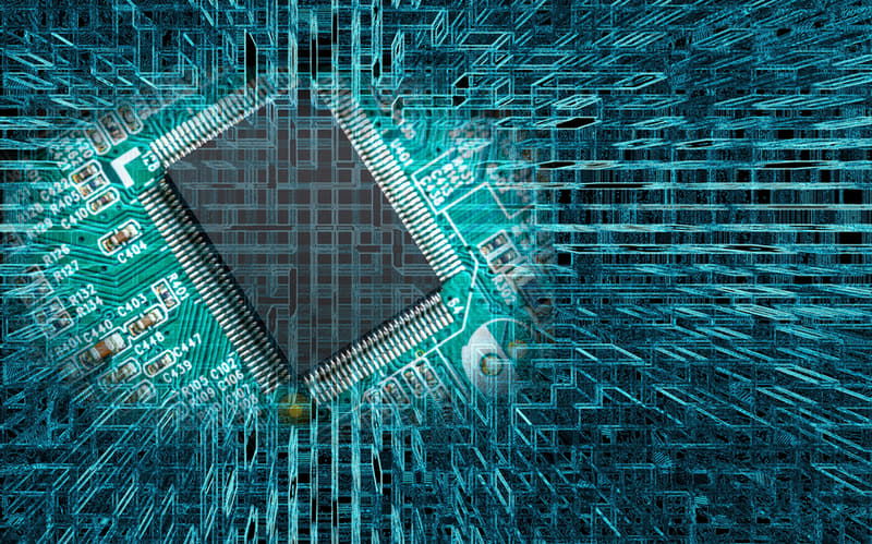 CPU chip on board with green background