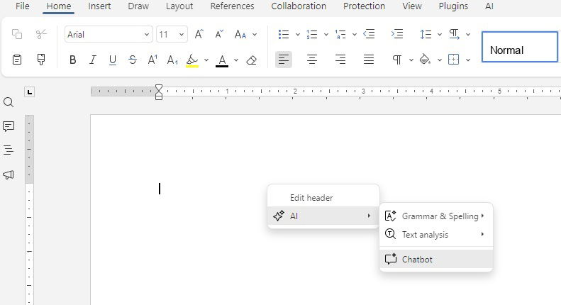 Opening AI in an ONLYOFFICE document.