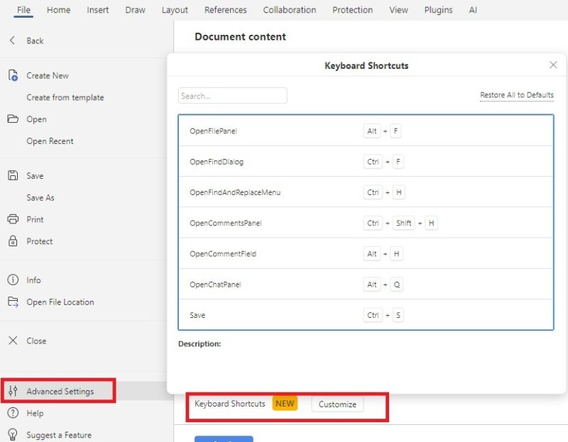 Changing keyboard shortcuts.
