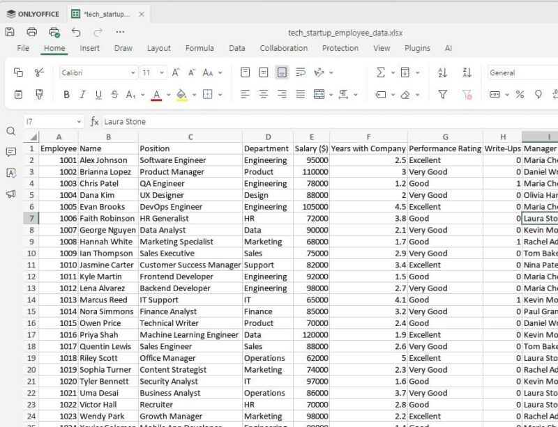 Sample spreadsheet created with AI prompt in ONLYOFFICE Desktop Editors.