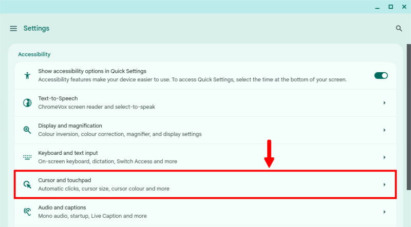 Cursor And Touchpad Settings In Chromebook