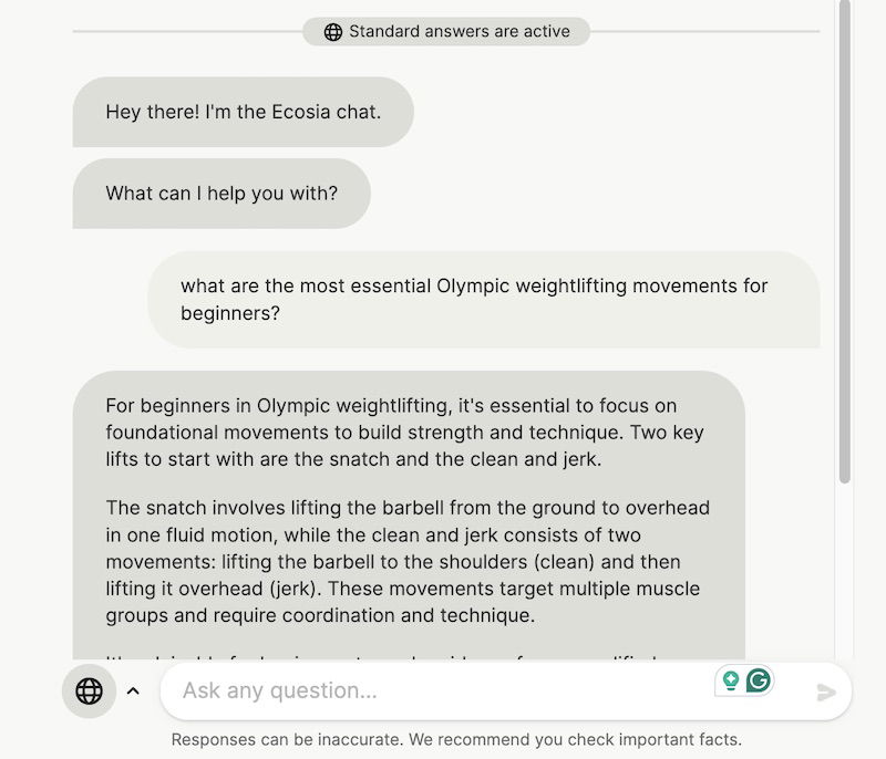 The Ecosia AI Chat Feature