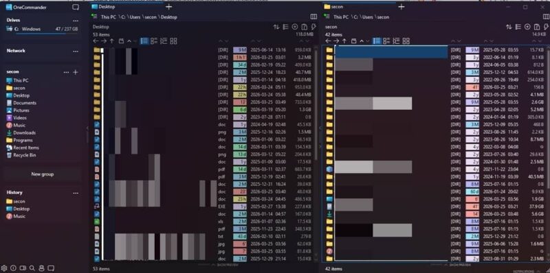 Initial screen with dual panes.