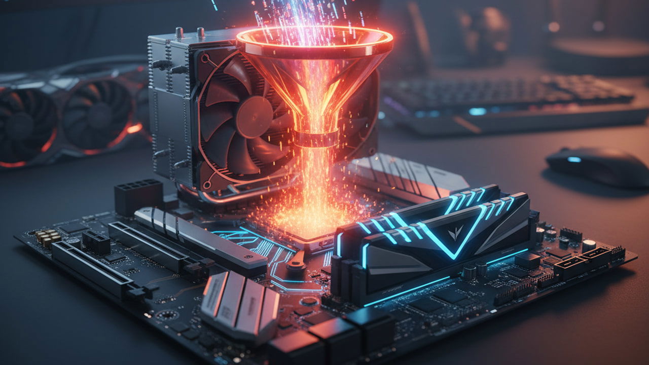 Illustration of a funnel on a CPU leading to less data transfer