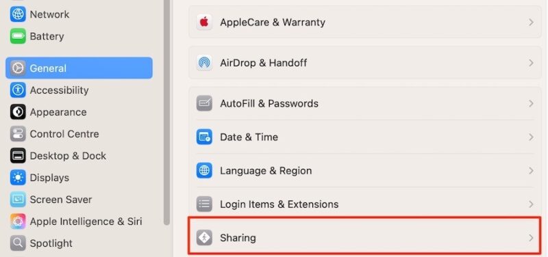Select General > Sharing on your Mac