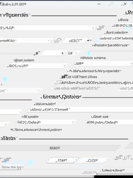 Creating a bootable USB in Rufus to move from Windows to Linux.