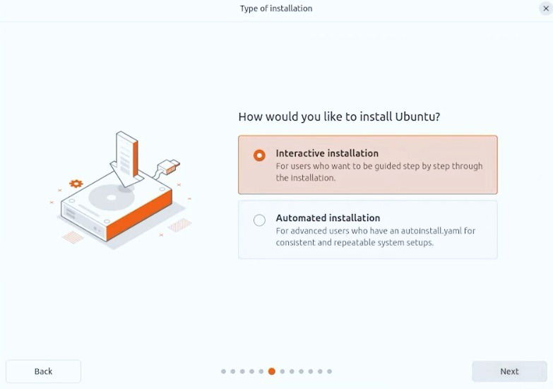 Using interactive installation to install Ubuntu.
