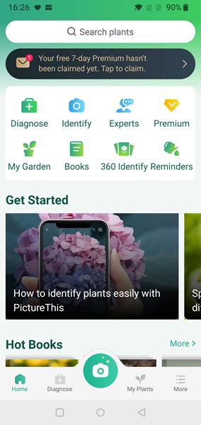 Promotional in-app notification visible at the top in PictureThis app.