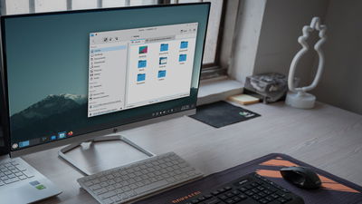 A photograph showing a running desktop computer.
