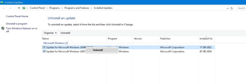 Windows 10 Update Problems Uninstall Updates Uninstall updates in Windows 10 from Control Panel.
