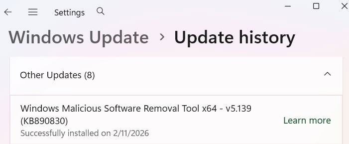 Windows 11 "Other Updates" for February 2026.