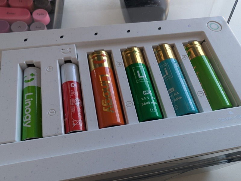 Lingoy batteries inserted into Linogy charger.