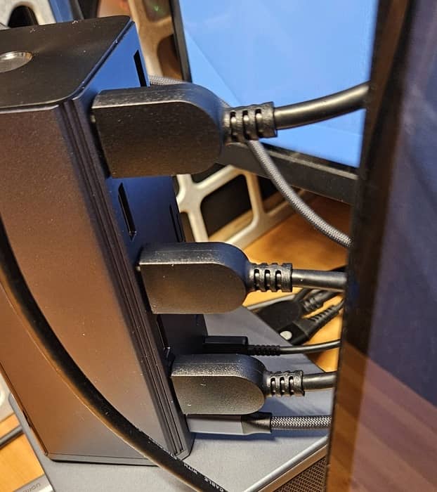 HDMI cables connected in back of docking station.