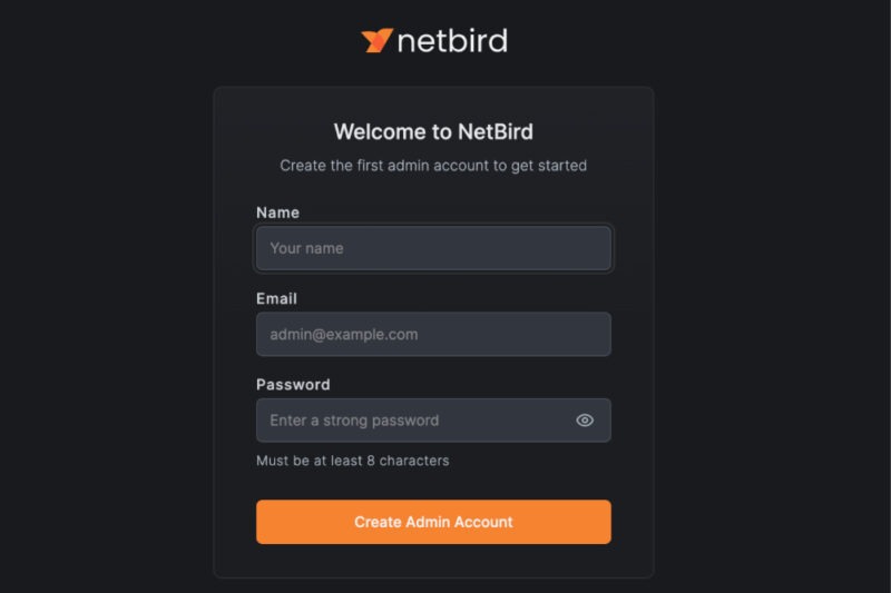 Netbird Login screen