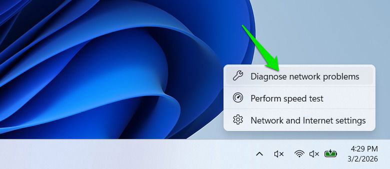 Windows Diagnose network problems option