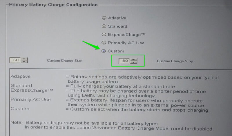 custom charging values showing in UEFI
