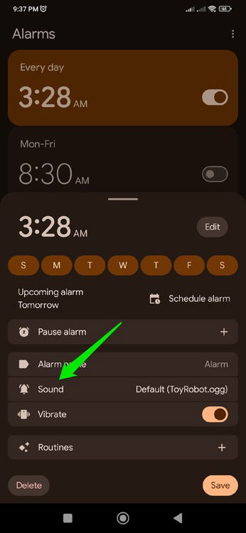 Sounds option in Google Clock