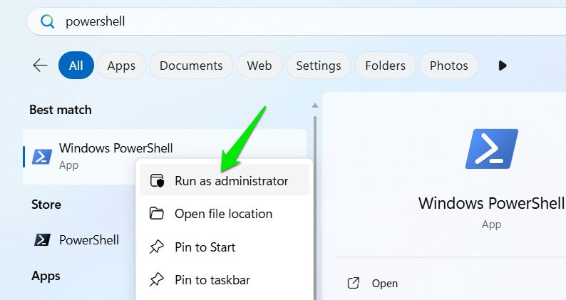 Opening PowerShell as administrator