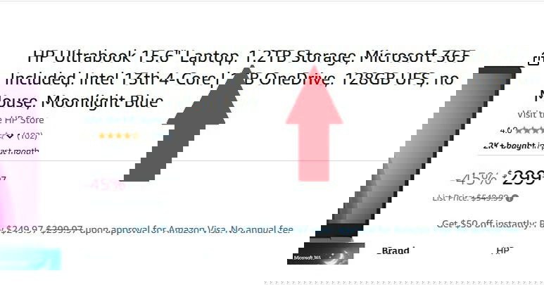Odd storage total on an HP laptop on Amazon.