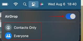 Toggling on AirDrop on Mac and setting who can send you items. 