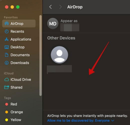 Dragging files in AirDrop space on Mac to share with other Apple devices. 