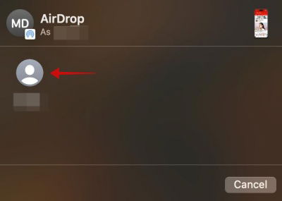Selecting user to send file to via AirDrop on iPhone. 