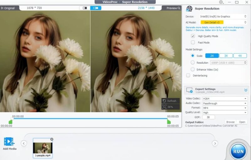 Testing a video in the Super Resolution tool.