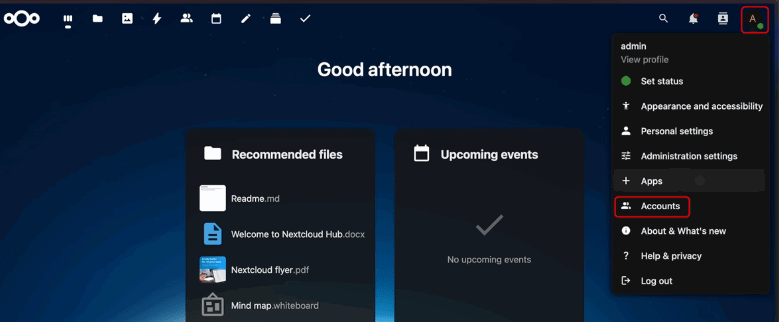 Access Account Settings Nextcloud