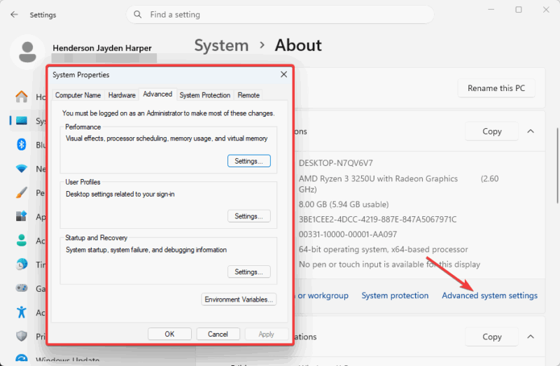 Advanced System Settings