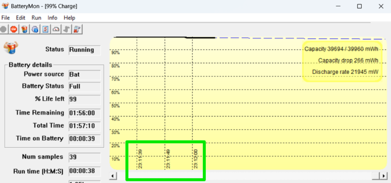 BatteryMon Graph tracking time
