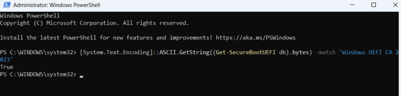 running command to check secure boot certificates