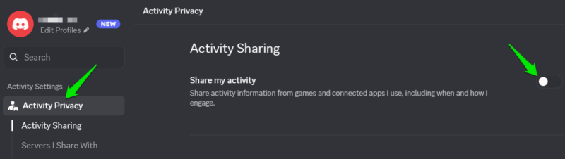 Disabling Activity Sharing in Discord