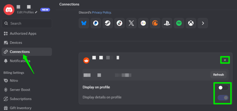 Disabling Connections display in Discord