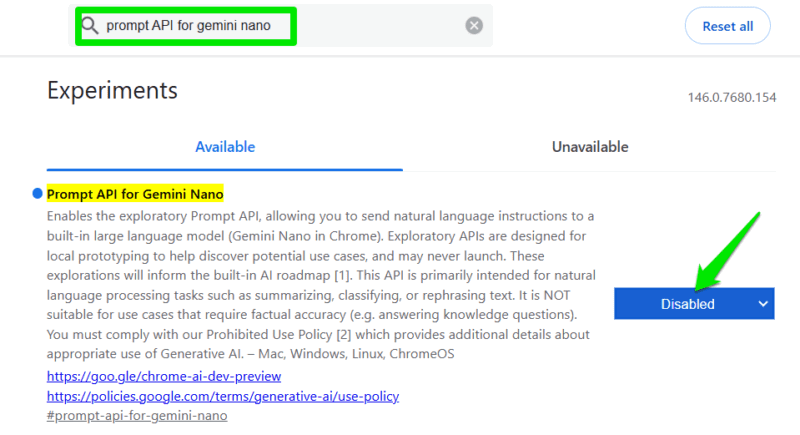 Disabling Gemini Nano