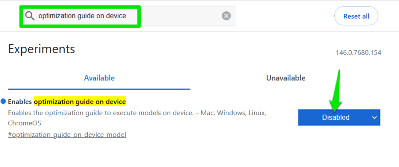 Disabling Optimize Guide On Device flag in Chrome