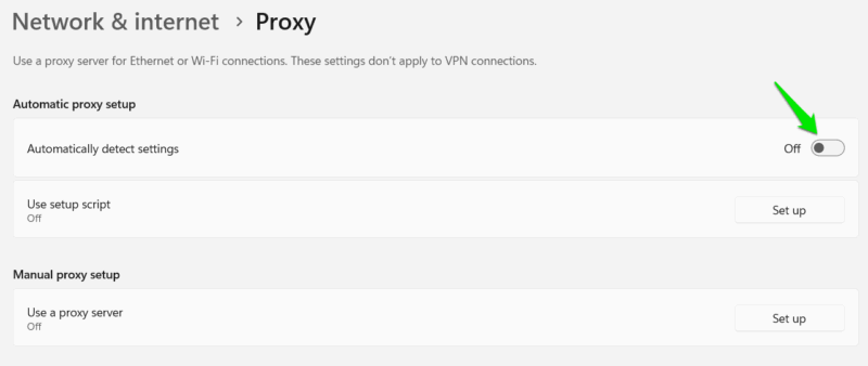 Disabling automatic Proxy in Windows