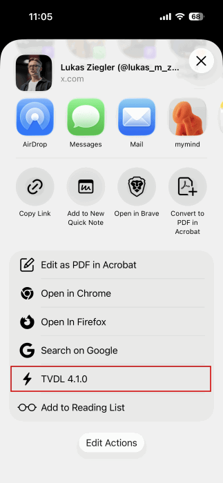 Activating shortcut to download X videos on iPhone. 
