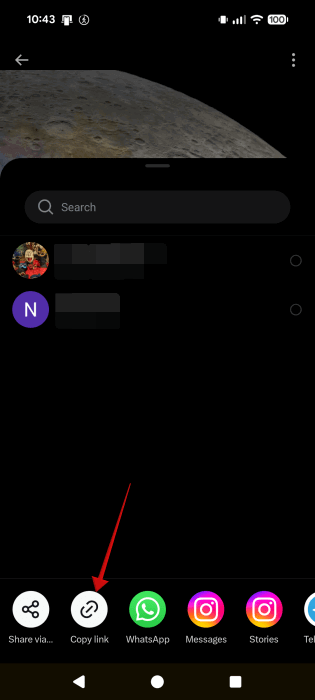 Tapping on "Copy link" option on a video in the X app. 
