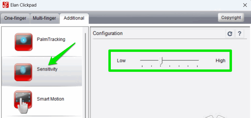 Elan sensitivitiy settings