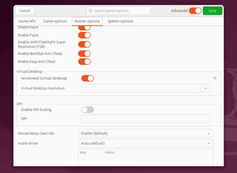 Enabling Windowed Virtual Desktop Options On Lutris