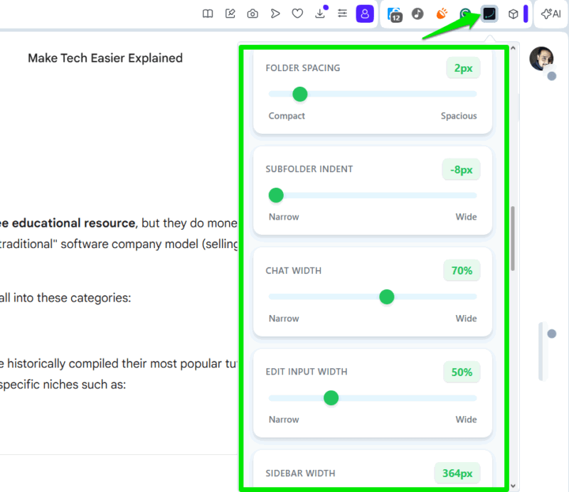 Gemini Voyager layout options list