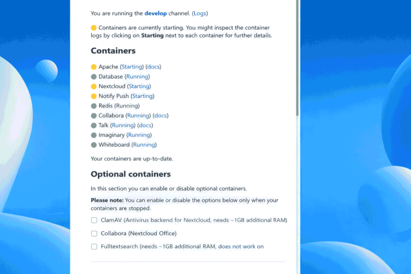 Initializing Containers Nextcloud