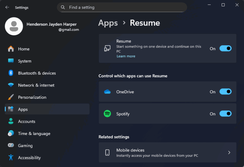 Manage Per App Resume Settings