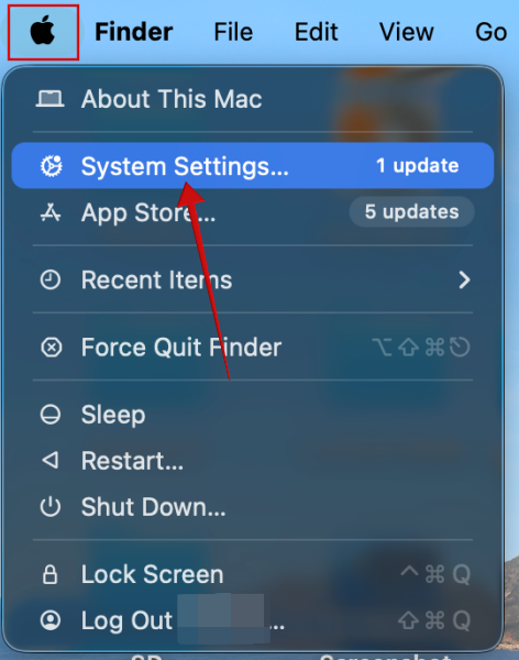 Navigating to "System Settings" on Mac. 