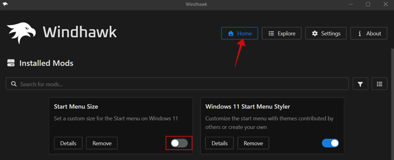 Turning off mod in Windhawk on Windows.