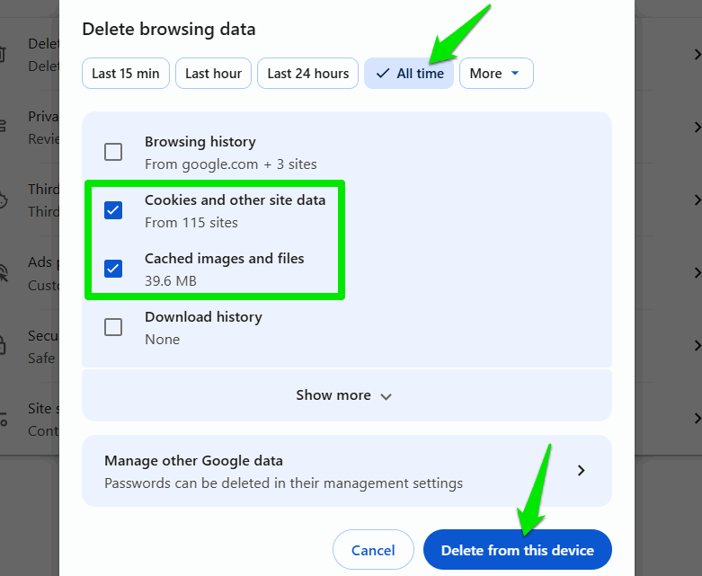 Selecting Browsing Data To Delete