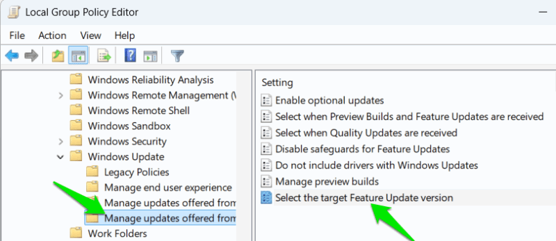 Selecting Target Update in GPE
